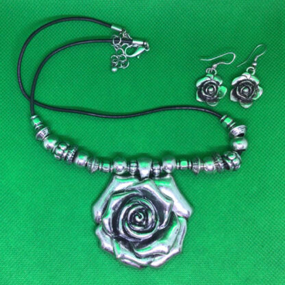 Rose Pewter Necklace & Earrings